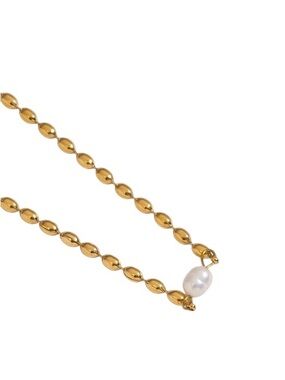 Freshwater Pearl Gold Beaded Chain Necklace NWT